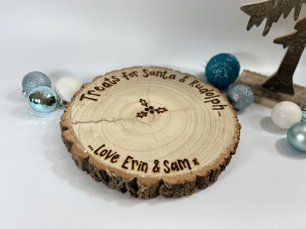 Santa And Rudolph Treat Plate Wooden Log Slice