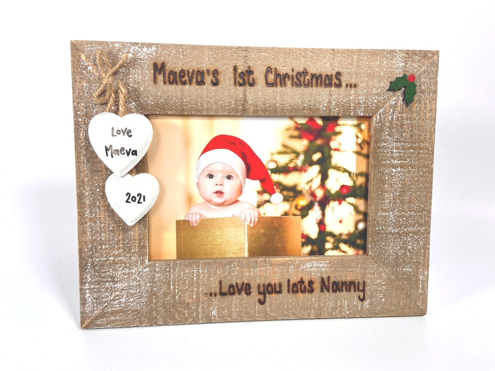 Baby's First Christmas  - Personalised Driftwood Photo Frame