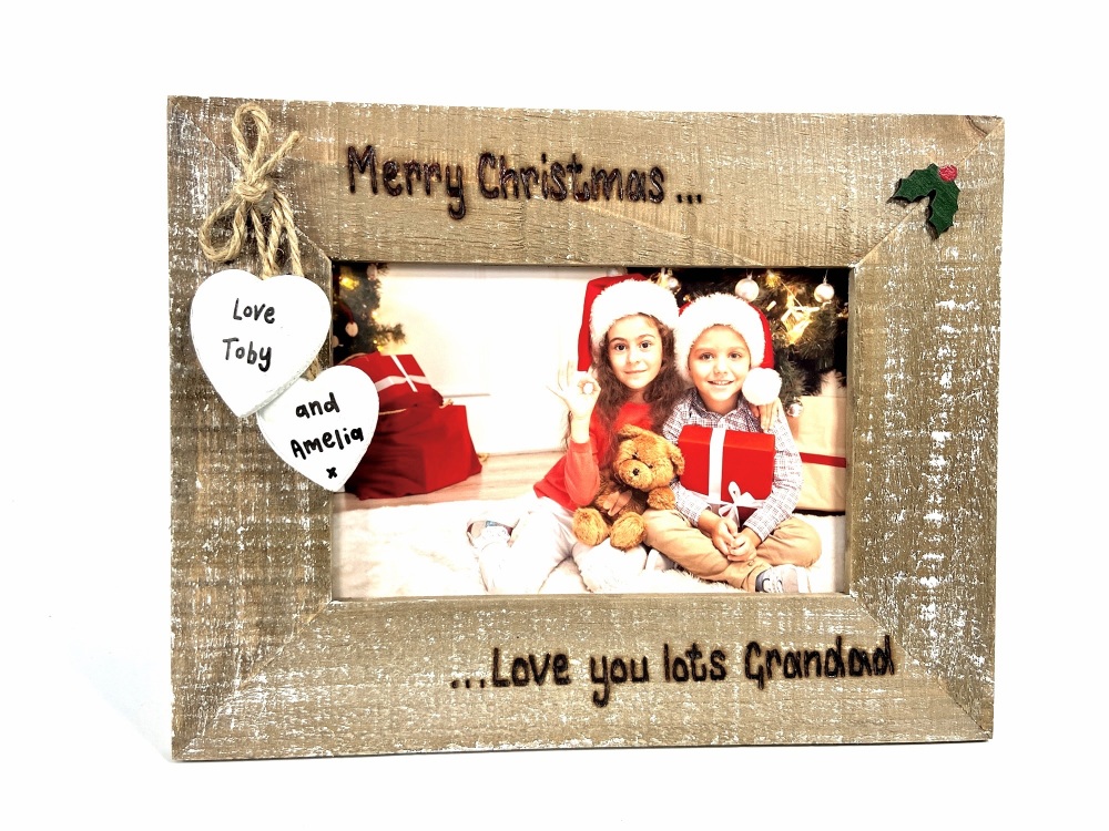 Merry Christmas To Nan Grandad  - Personalised Driftwood Photo Frame