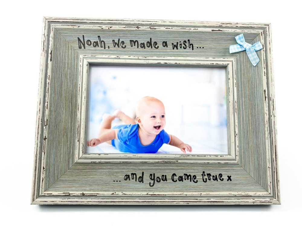 We Made A Wish - Baby Boy Girl Scan Personalised Vintage Photo Frame 4 Colours