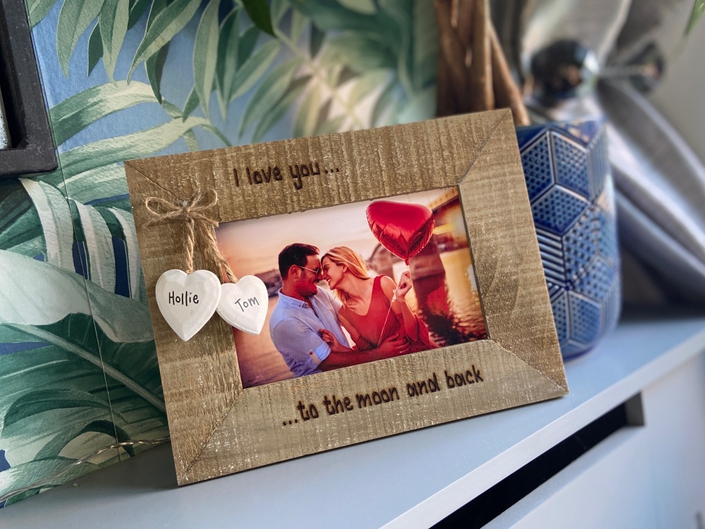 Love You,  To The Moon And Back   - Personalised Driftwood Photo Frame