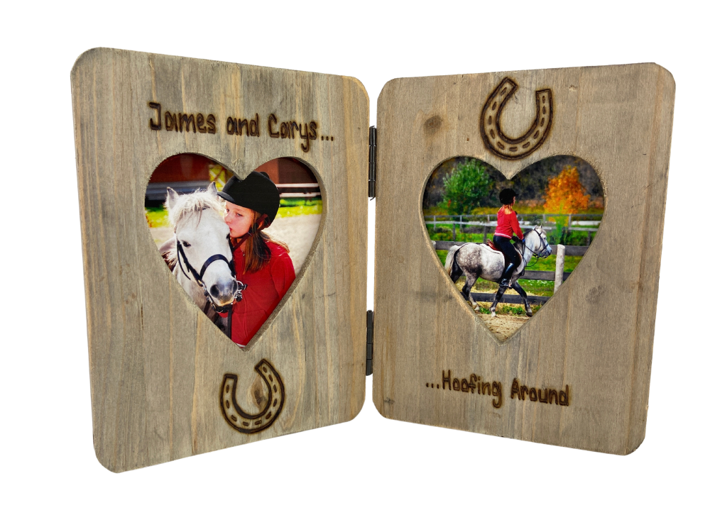 Horse & Rider / Hoofing Around  - Personalised Double Driftwood Photo Frame