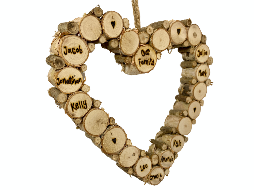Large Birch Wood Slice Hanging Heart Plaque