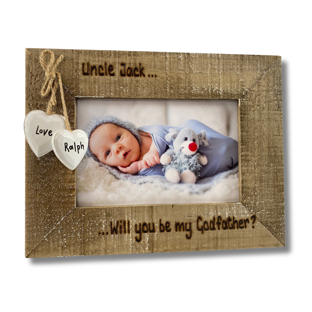 Will You Be My Godmother / Godfather / Godparent - Personalised Driftwood Photo Frame