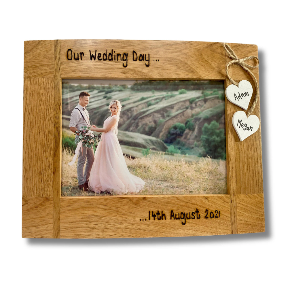 Our Wedding Day / Date - Personalised Solid Oak Wood Photo Frame