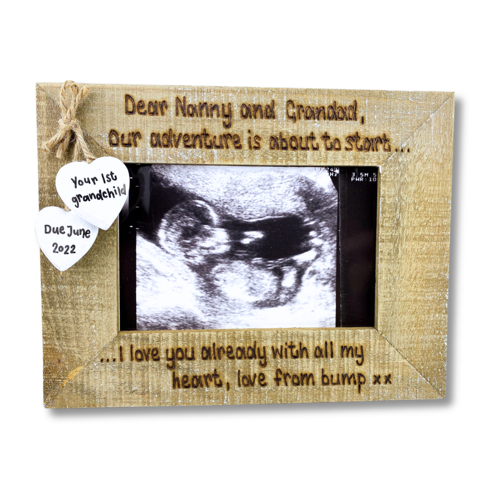 Dear Nanna And Grandad -  Baby Scan/New Baby - Personalised Driftwood Photo Frame