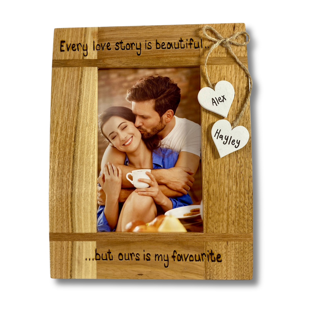 Every Love Story Is Beautiful - Personalised Solid Oak Wood Photo Frame