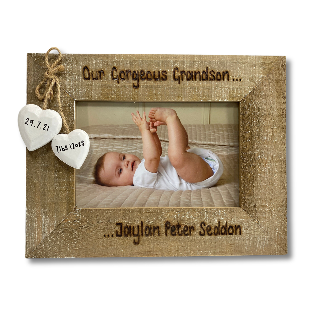 New Grandson / Granddaughter -  Personalised Driftwood Photo Frame