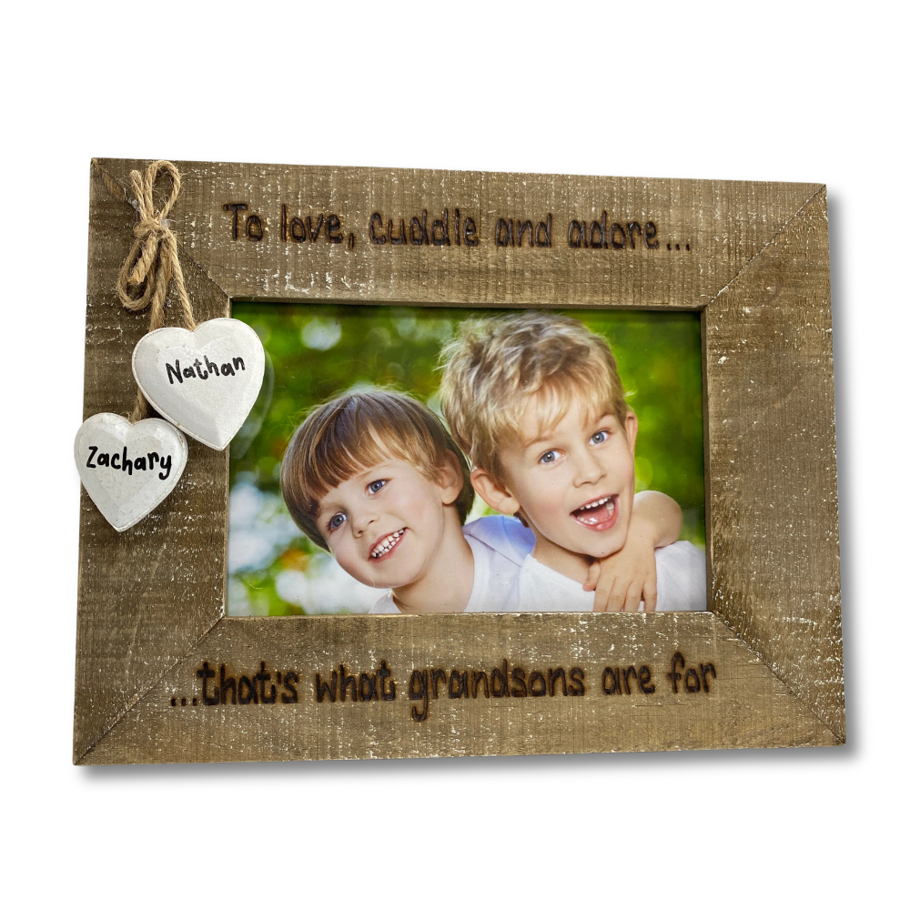 Love Cuddle & Adore - Grandson / Granddaughter Personalised Driftwood Photo Frame