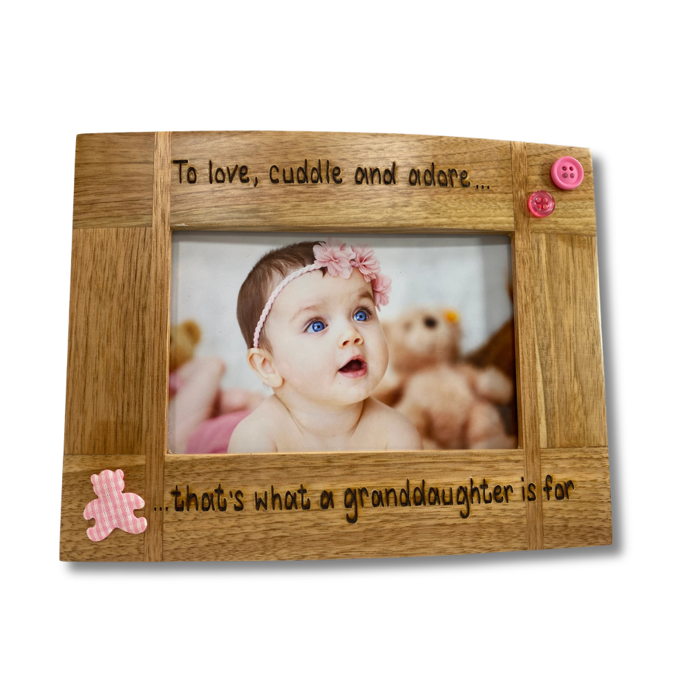 Grandchildren - Love Cuddle And Adore - Personalised Solid Oak Wood Photo Frame