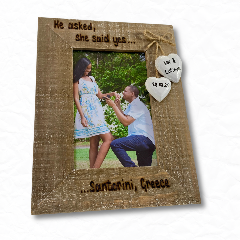 He Asked She Said Yes Engagement - Personalised Driftwood Photo Frame
