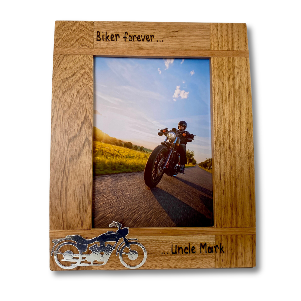Motorbike - Dad / Grandad / Uncle / Son - Personalised Solid Oak Wood Photo Frame