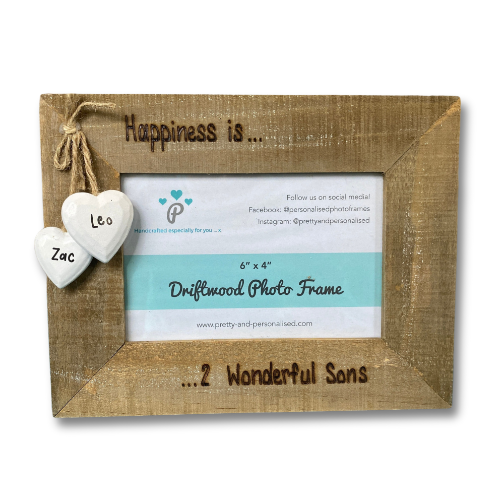 Happiness is... My Beautiful Daughter/Son - Personalised Driftwood Photo Frame