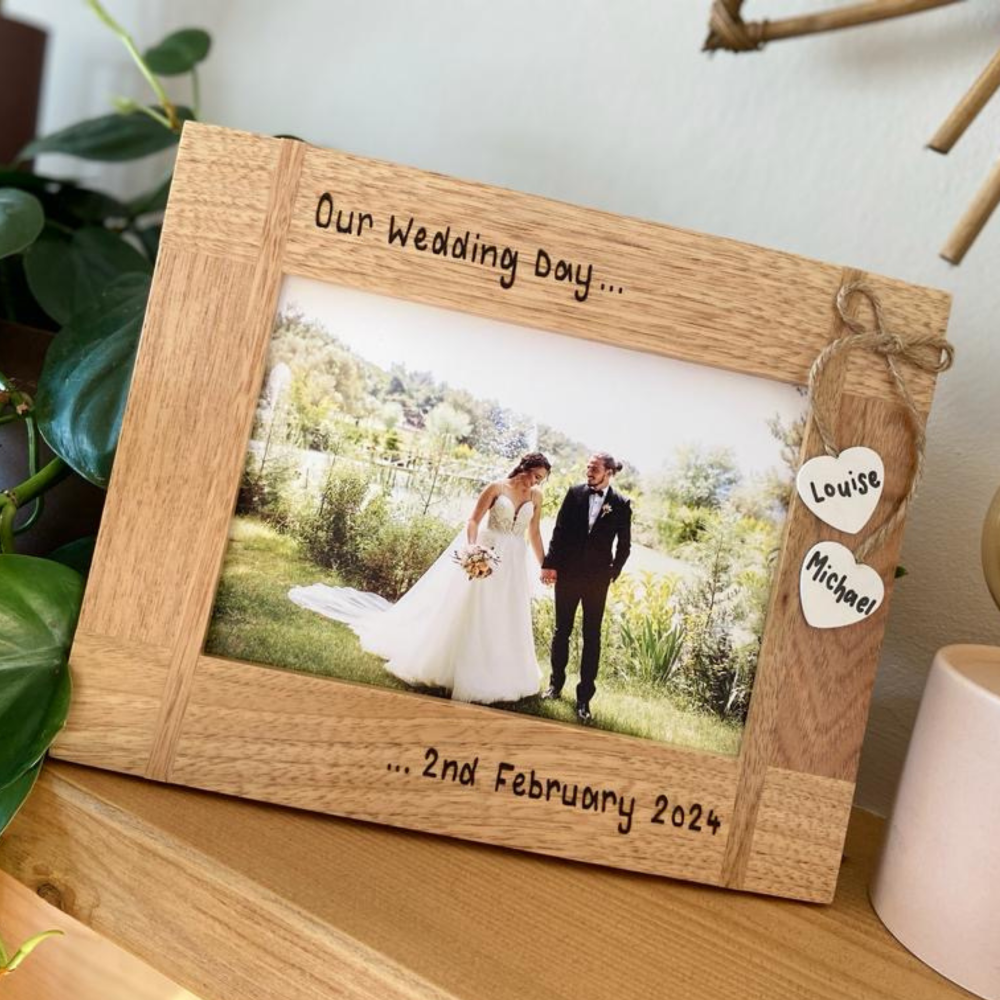 Our Wedding Day / Date - Personalised Solid Oak Wood Photo Frame