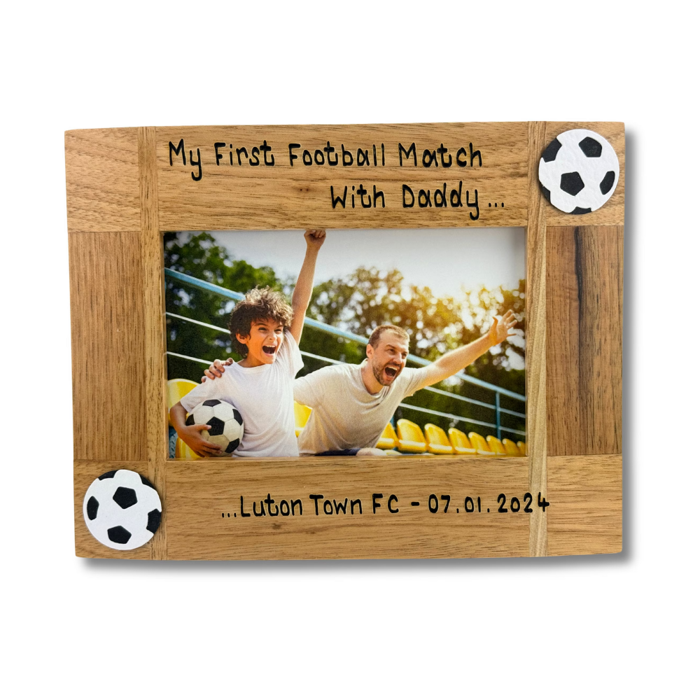 Football Birthday - Personalised Solid Oak Wood Photo Frame