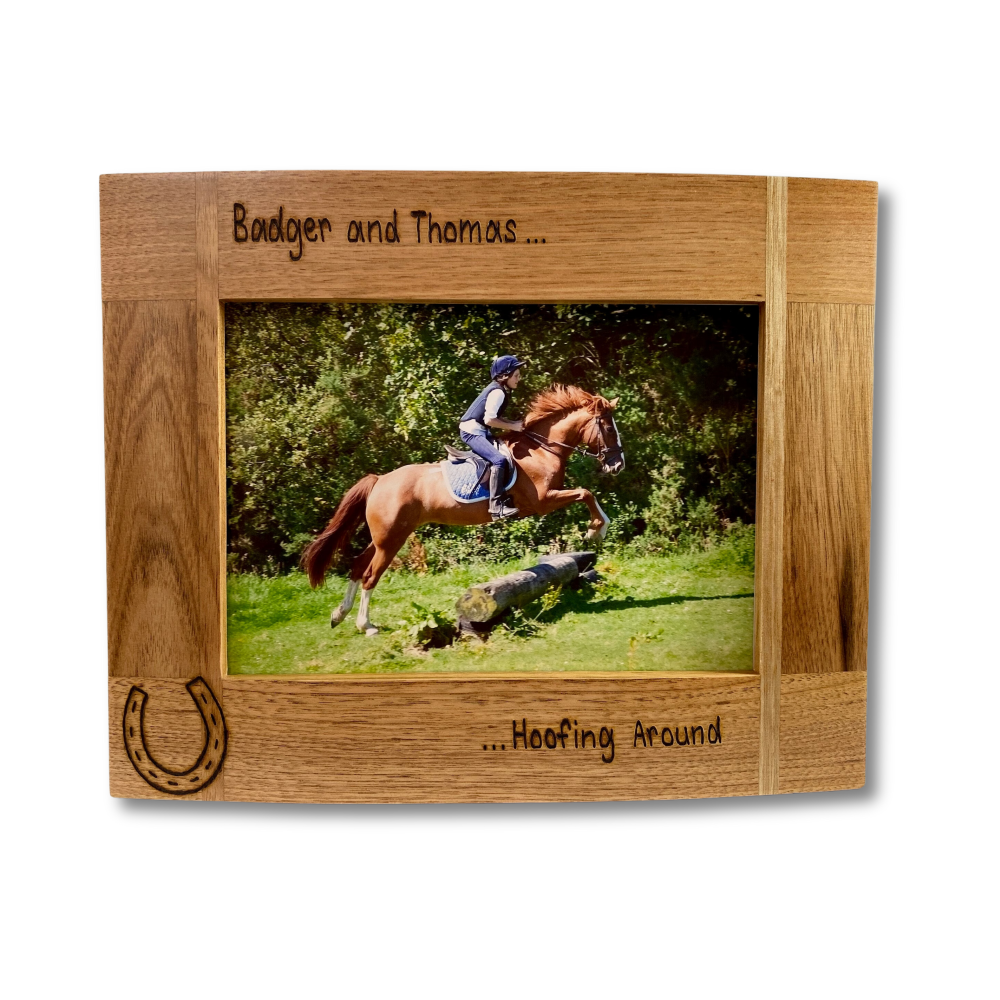 Horse 'Hoofing Around!' - Personalised Solid Oak Wood Photo Frame