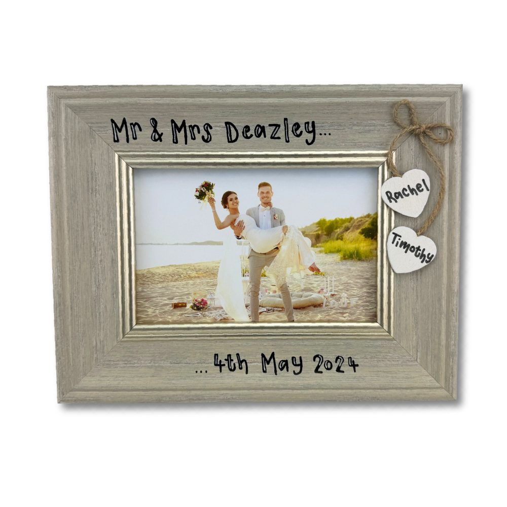 Mr & Mrs Wedding Day -  Personalised Vintage Photo Frame 4 Colours