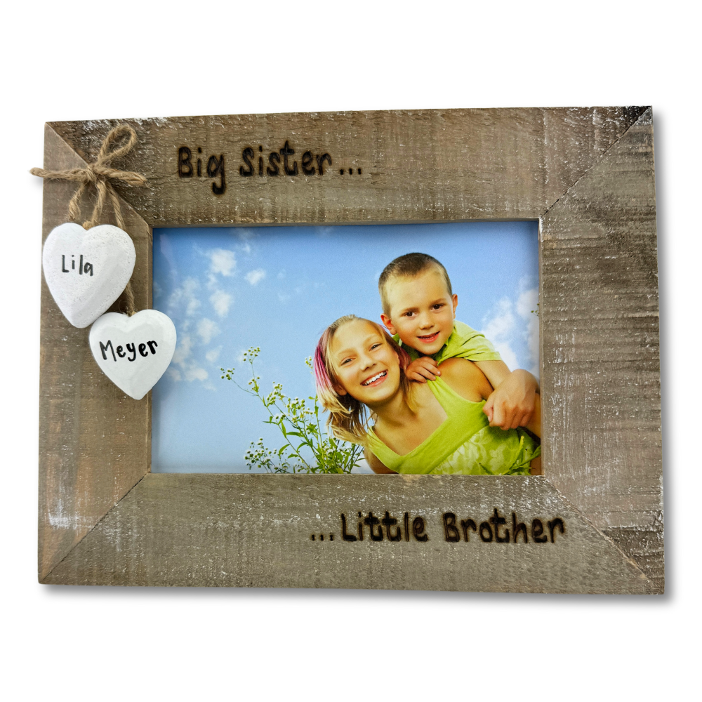 Big Brother Little Sister  - Personalised Driftwood Photo Frame