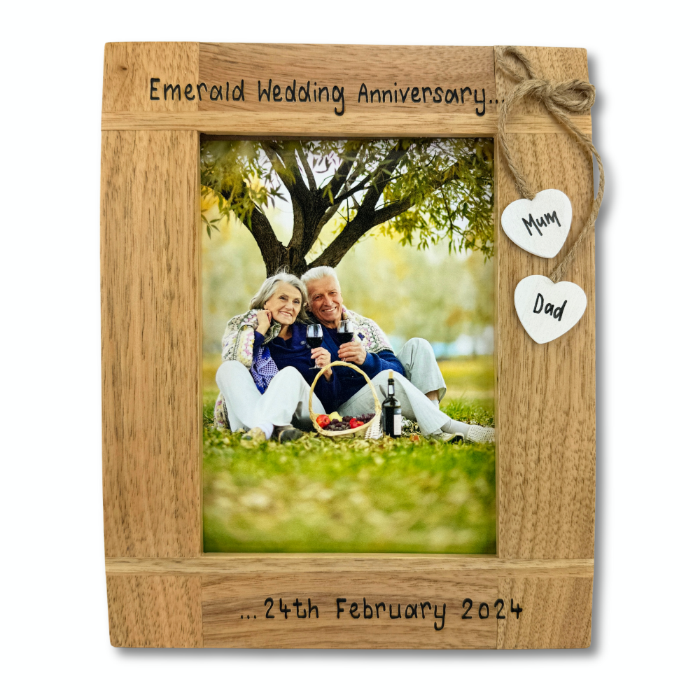 Emerald Wedding Anniversary  - Personalised Solid Oak Wood Photo Frame