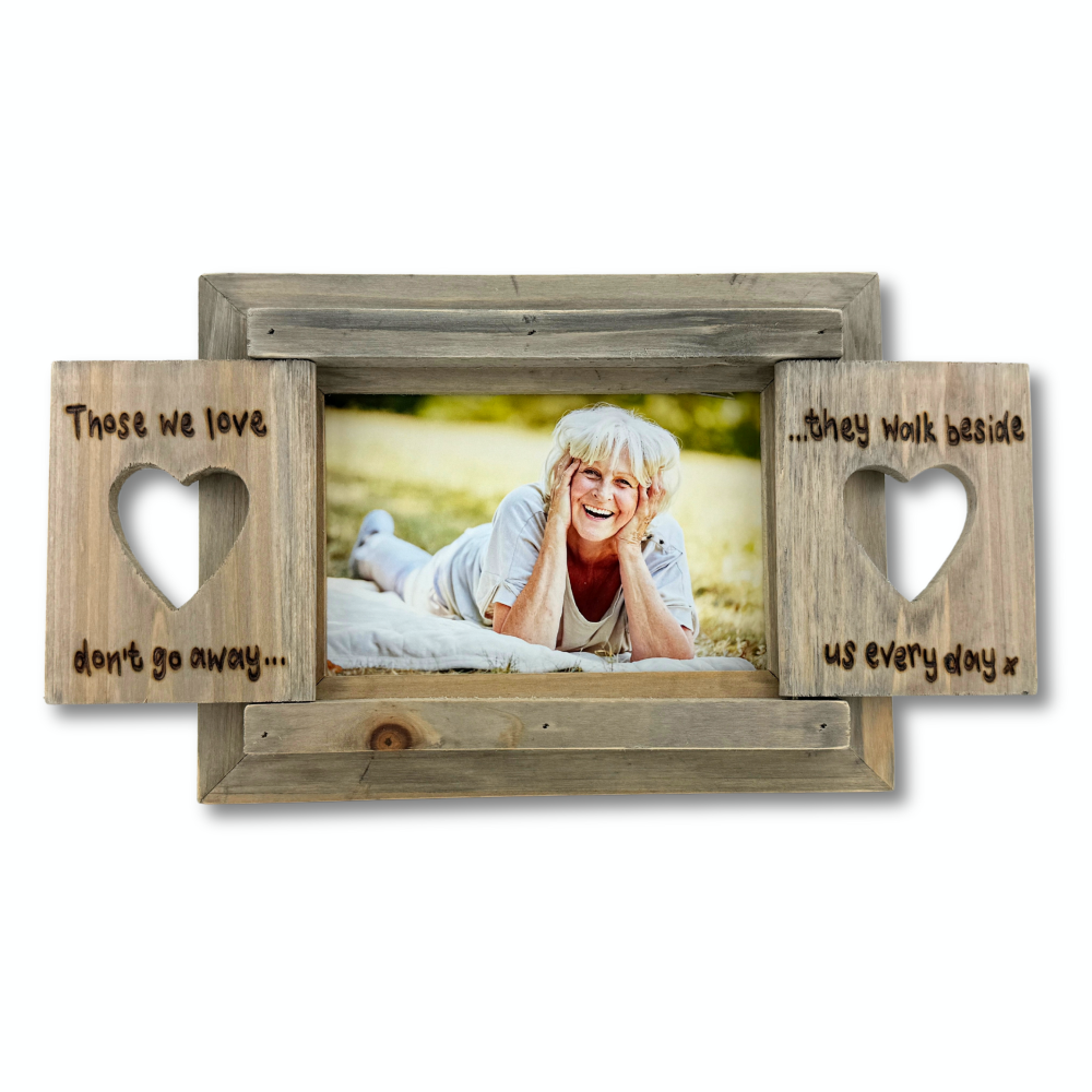 Those We Love Don't Go Away - Personalised Driftwood Heart Shutter Photo Frame
