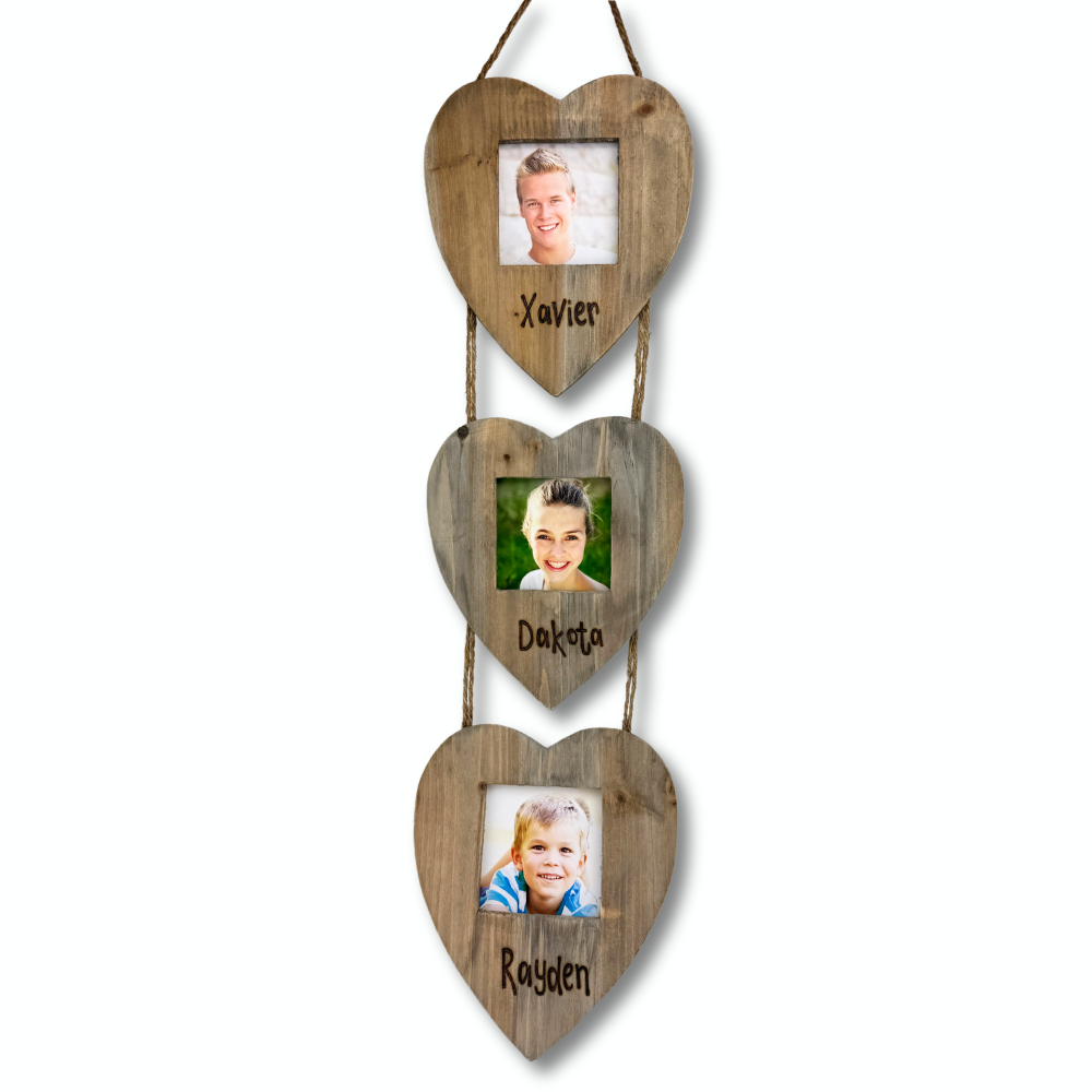 Design Your Own - Personalised Driftwood Triple Heart Photo Frame