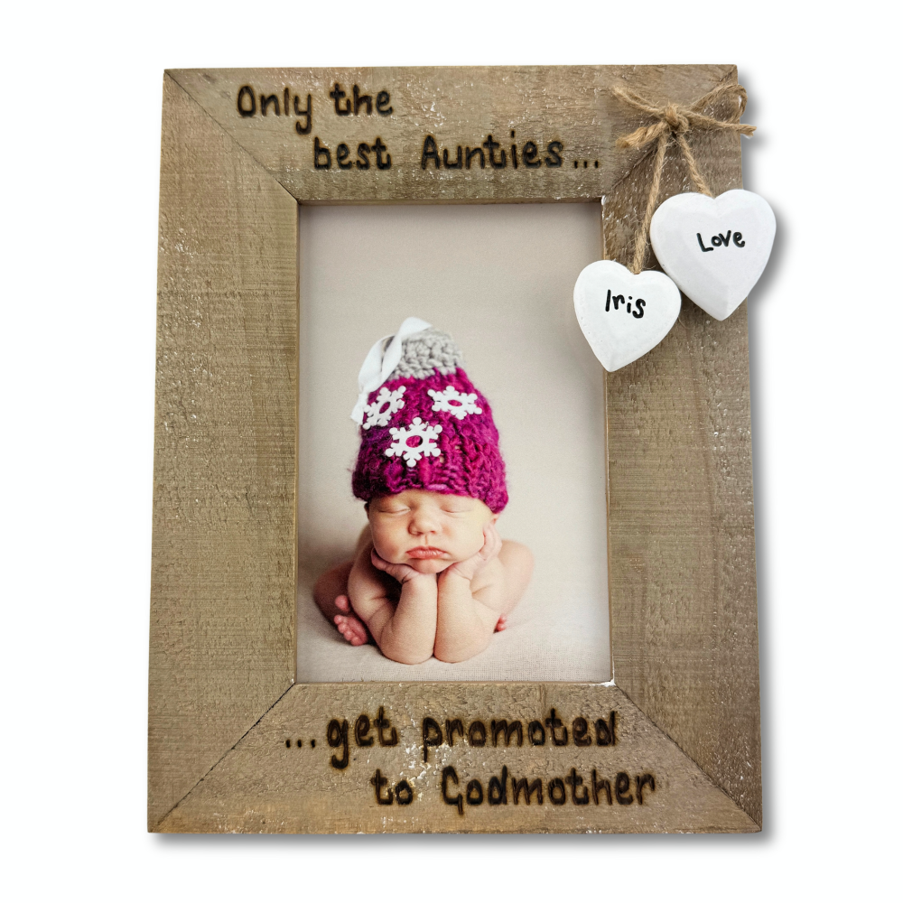 Only Best Uncles/ Aunties Get Promoted To Godfather/Godmother  - Personalised Driftwood Photo Frame