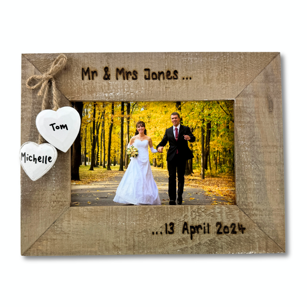 Mr & Mrs | Newly Married  - Personalised Driftwood Photo Frame