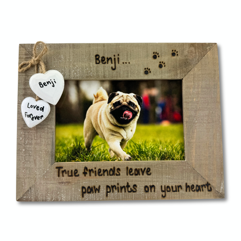 True Friends Leave Paw Prints On Your Heart | In Memory | Dog, Cat - Personalised Driftwood Photo Frame