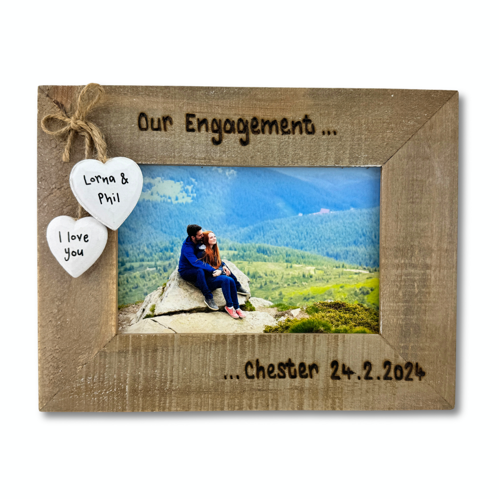 Engagement Memory  | Names / Date & Place | Personalised Driftwood Photo Frame 6x4"