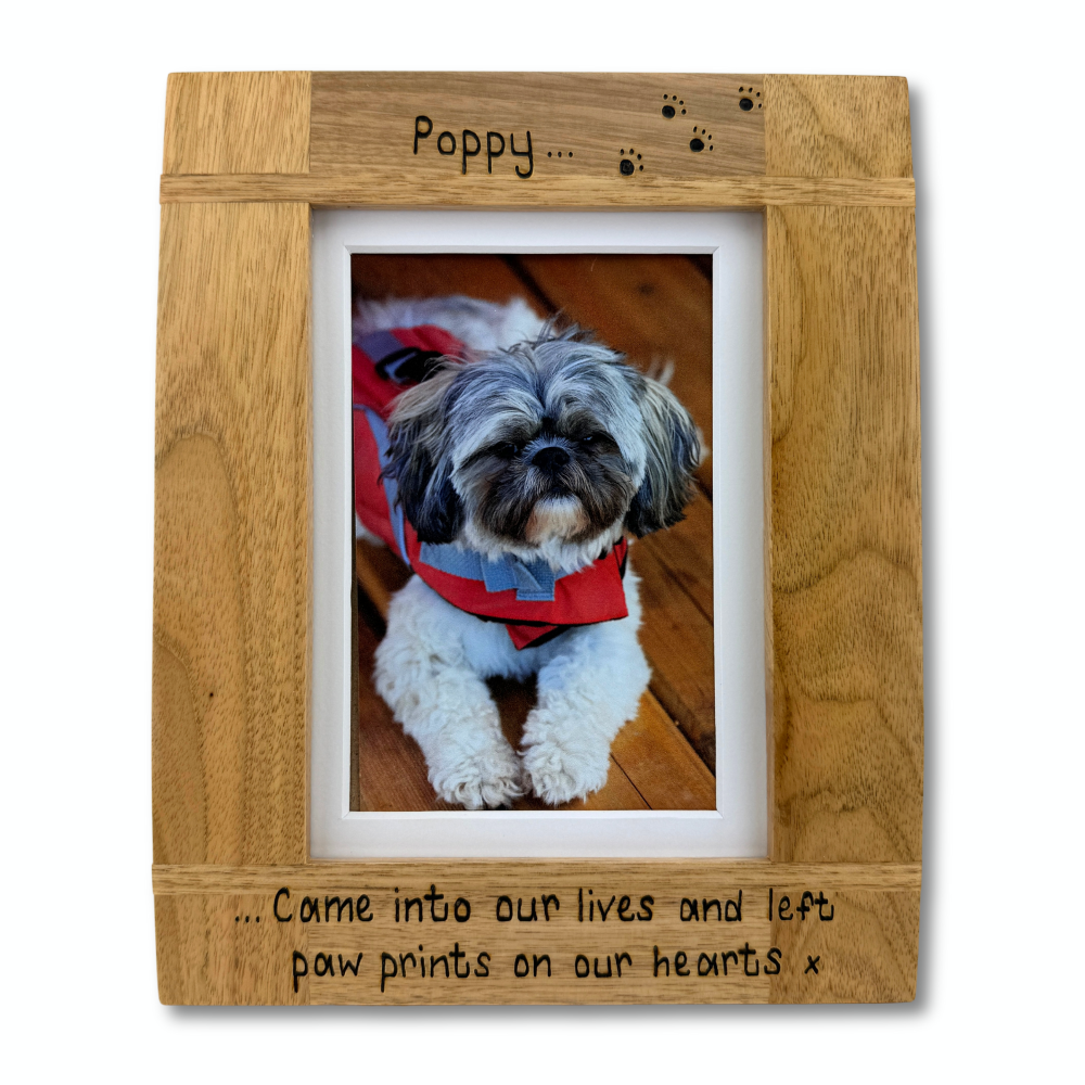 Paw Prints On Our Hearts - Dog, Cat - Personalised Solid Oak Wood Photo Fra