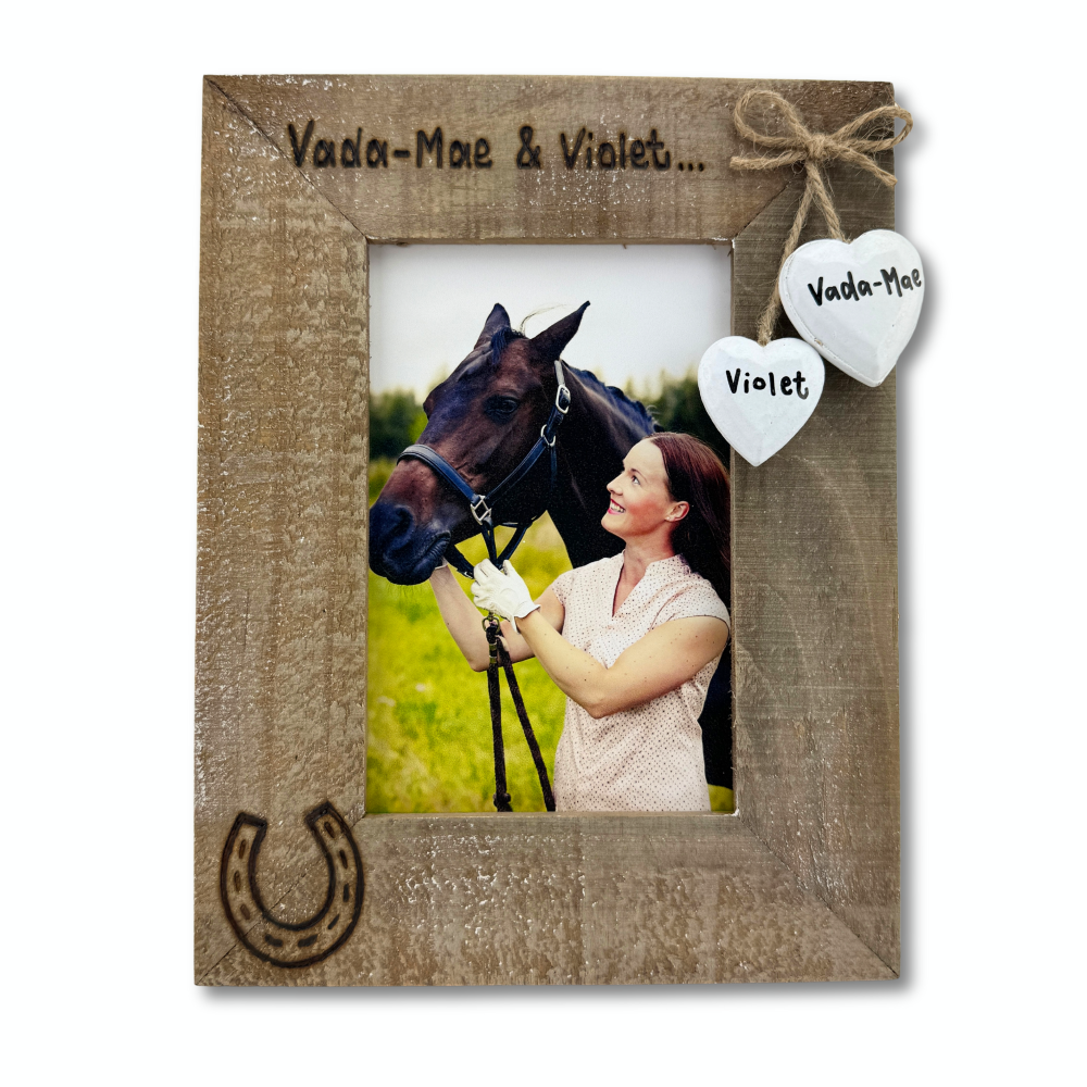 Horse & Rider Personalised Names -  Driftwood Photo Frame