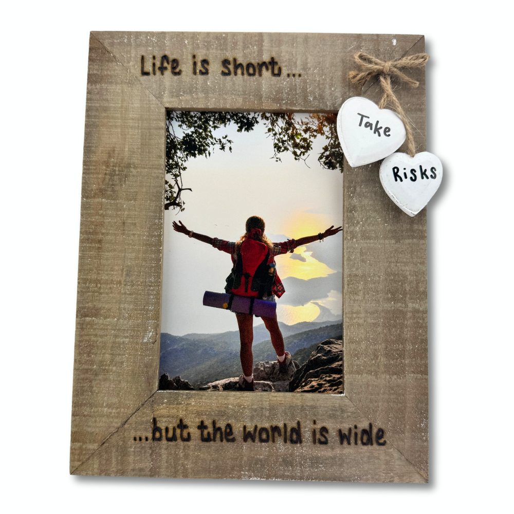 Travel Photo Frame |  Life Is Short But The World Is Wide Quote - Personalised Driftwood Photo Frame