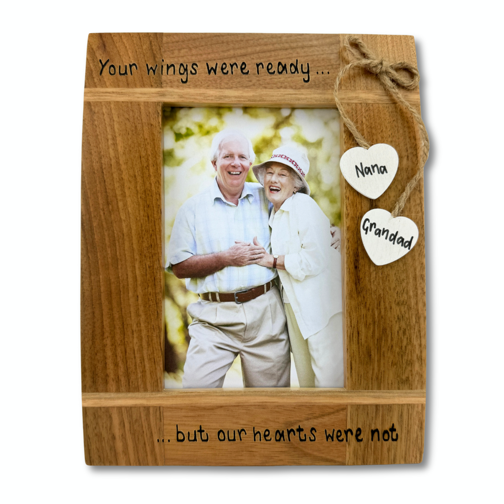 Memorial, Your Wings Were Ready Quote  - Personalised Solid Oak Wood Photo 