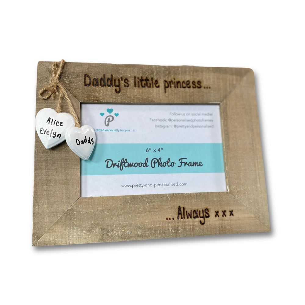 Daddy's Little Princess Personalised Driftwood Photo Frame