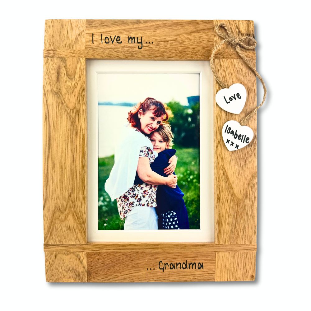I Love My Grandma And Grandad - Personalised Solid Oak Wood Photo Frame