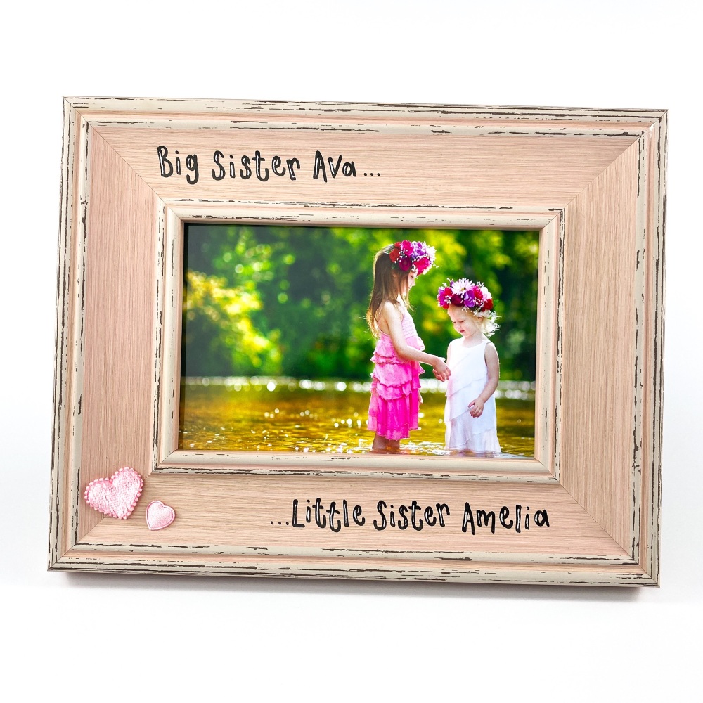 Big Sister Little Sister -  Personalised Vintage Photo Frame 4 Colours