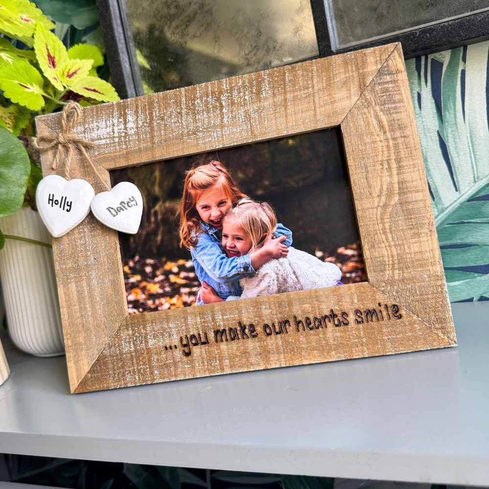 You Make Our Hearts Smile - Personalised Driftwood Photo Frame