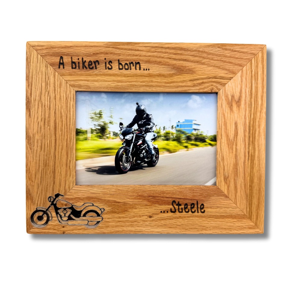 Motorbike - Dad / Grandad / Uncle / Son - Personalised Solid Oak Wood Photo Frame