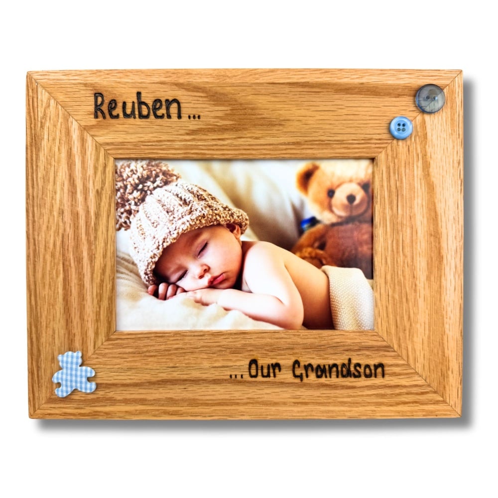 First Grandchild - Personalised Solid Oak Wood Photo Frame