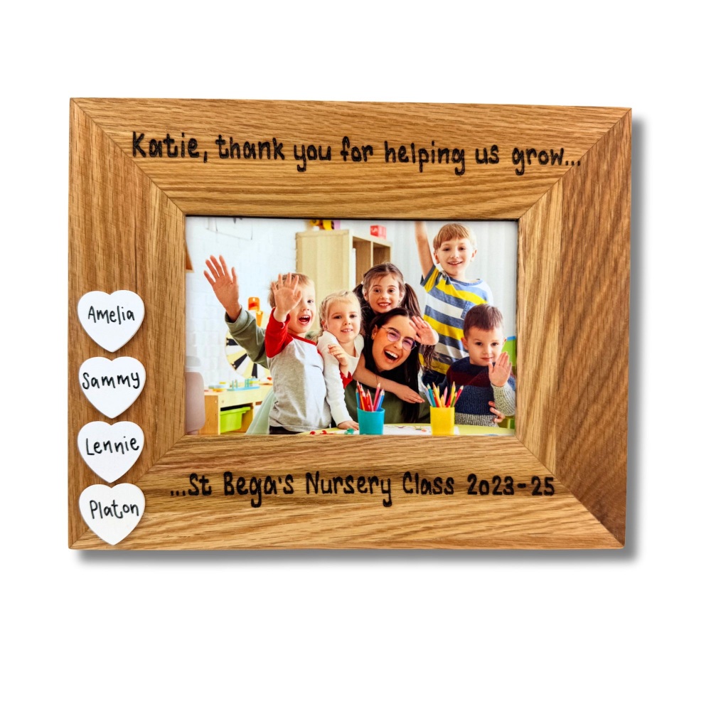Thank You For Helping me Grow - Personalised Solid Oak Wood Photo Frame