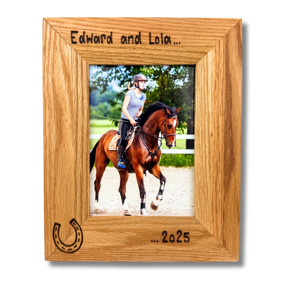 Horse 'Hoofing Around!' - Personalised Solid Oak Wood Photo Frame