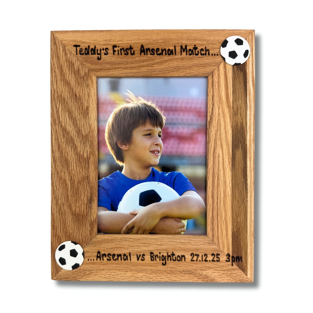 Football Birthday - Personalised Solid Oak Wood Photo Frame