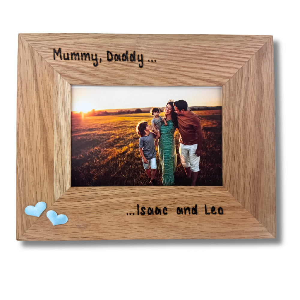 Daddy, Mummy And... - Personalised Solid Oak Wood Photo Frame