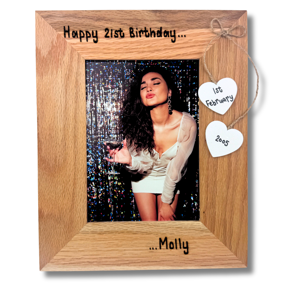 Happy Birthday - Personalised Solid Oak Wood Photo Frame