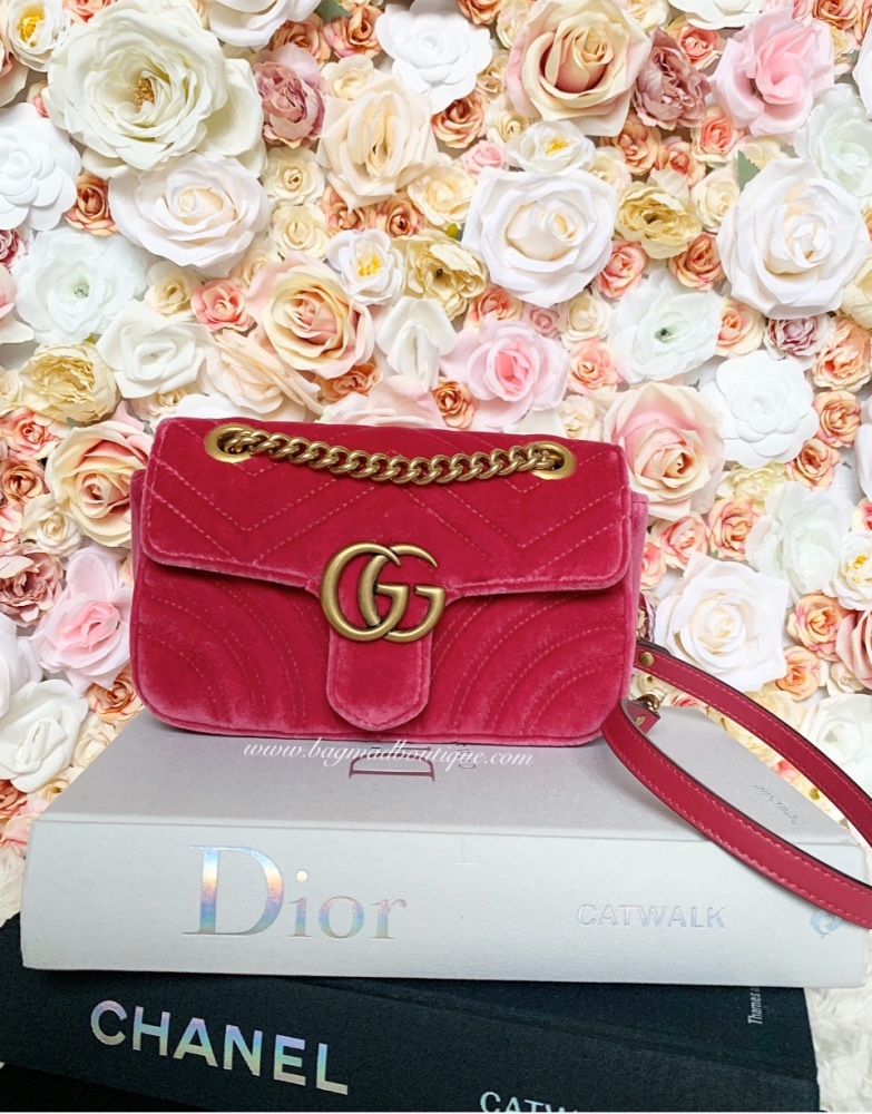 Gucci Raspberry Velvet Mini Marmont Flap Bag