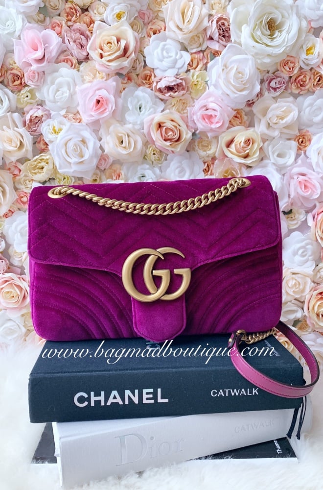 Gucci Plum Velvet Marmont Medium Flap