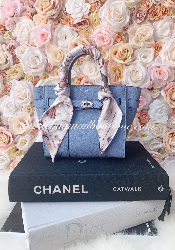 Mulberry Pale Slate Blue Mini Bayswater With Twilly