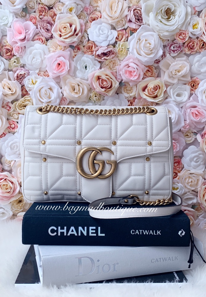 Gucci Off White Studded Medium Marmont Flap