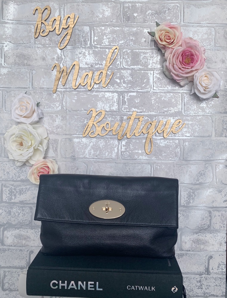 Mulberry Black Clemmie Glossy Goatskin Clutch