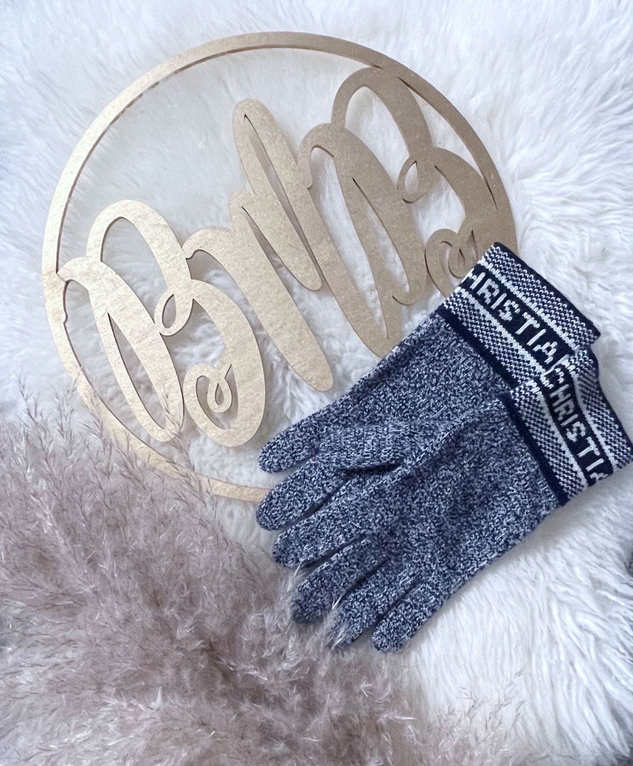 Christian Dior Navy and White D-Line Gloves